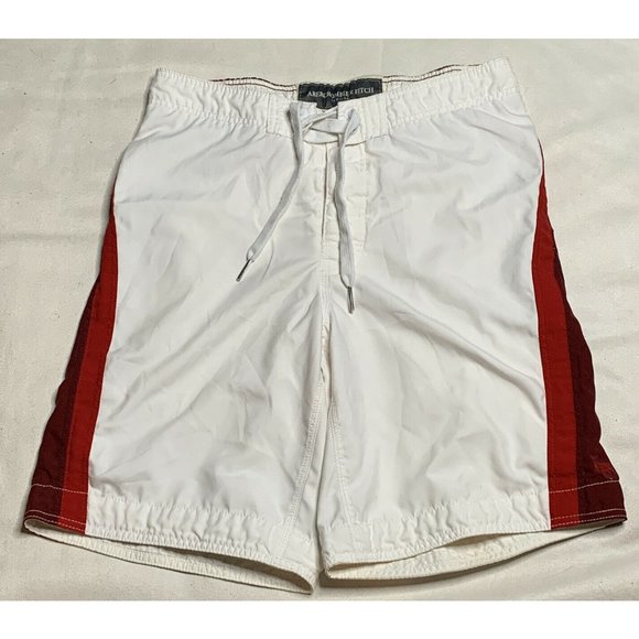 Men's Abercrombie & Fitch Swim Board Shorts White‎ with Red Trim Waist 32 - Picture 1 of 9